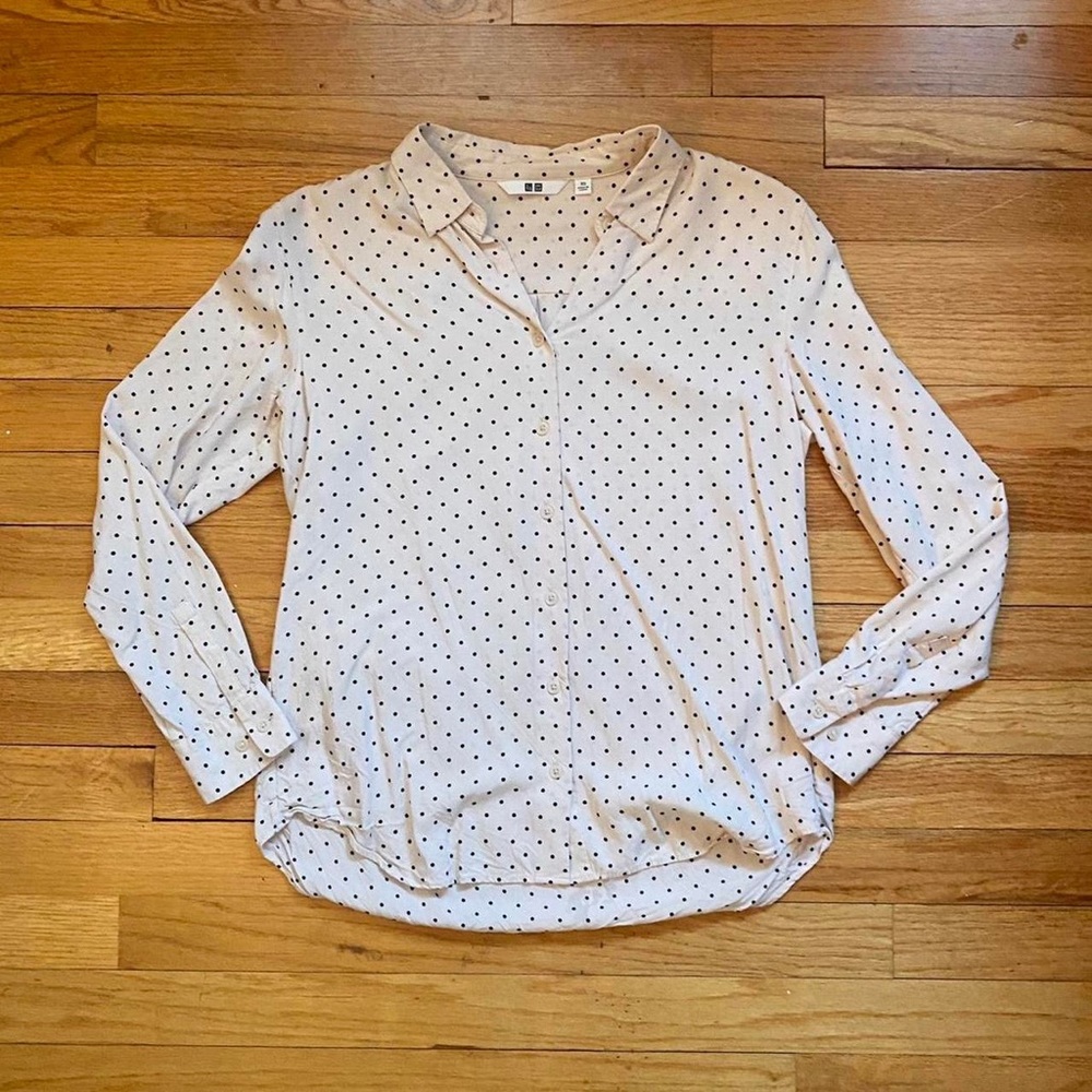 Uniqlo Polka Dot Rayon Long Sleeve Blouse